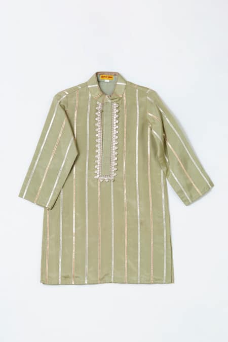 Shop Shruti Jalan Green Cotton, Crepe Gota Patti, Sequins Work Kurta Pant Set at Aza Fashions Shop_Shruti Jalan_Green Cotton, Crepe Gota Patti, Sequins Work Kurta Pant Set _at_Aza_Fashions