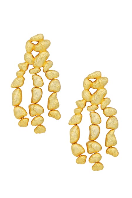 Shop Zariin Gold Plated Nuggets Statement Dangler Earrings at Aza Fashions Shop_Zariin_Gold Plated Nuggets Statement Dangler Earrings _at_Aza_Fashions