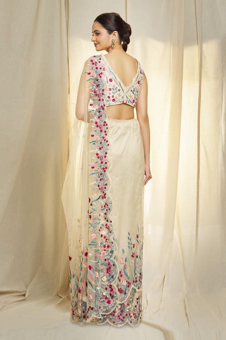 Vivek Patel Hand Embroidered Saree & Blouse Set 