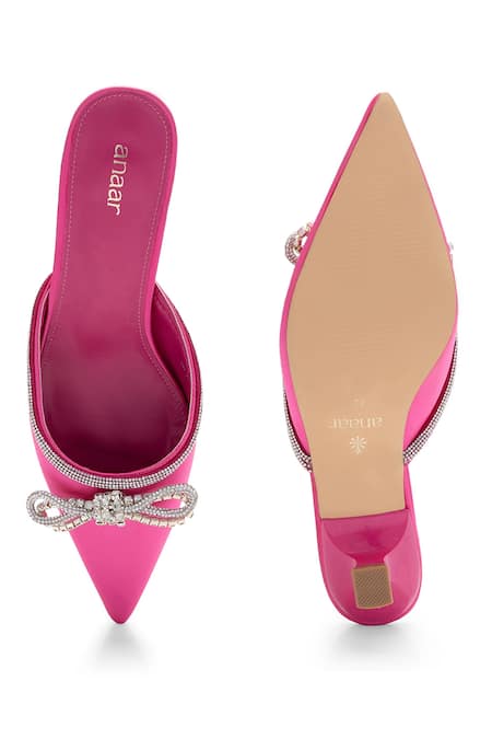 Shop Anaar Pink Bows Debutante Ornate Embellished Heels at Aza Fashions Shop_Anaar_Pink Bows Debutante Ornate Embellished Heels_at_Aza_Fashions