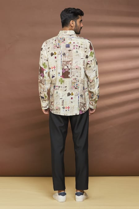 Shop Linen Bloom Multi Color 100% Linen Cross Print Shirt at Aza Fashions Shop_Linen Bloom_Multi Color 100% Linen Cross Print Shirt _at_Aza_Fashions