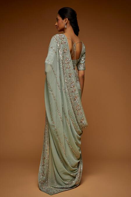 Shop Neeta Lulla Green Georgette Sequins, Cut Work Anahita Embroidered Saree With Blouse at Aza Fashions Shop_Neeta Lulla_Green Georgette Sequins, Cut Work Anahita Embroidered Saree With Blouse_at_Aza_Fashions
