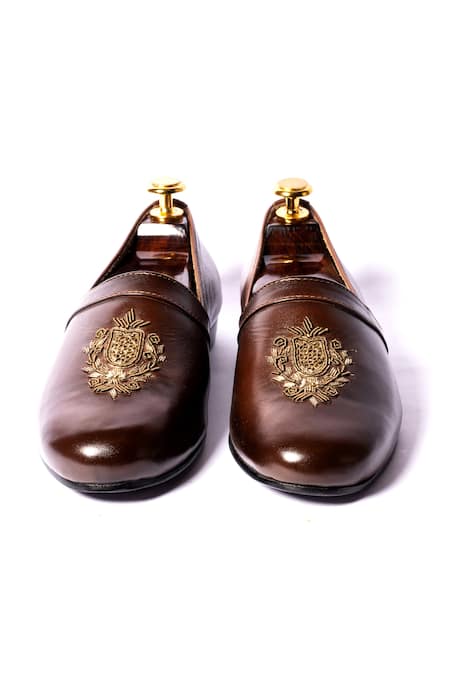 Shop Artimen Brown Tropical Embroidered Shoes at Aza Fashions Shop_Artimen_Brown Tropical Embroidered Shoes _at_Aza_Fashions