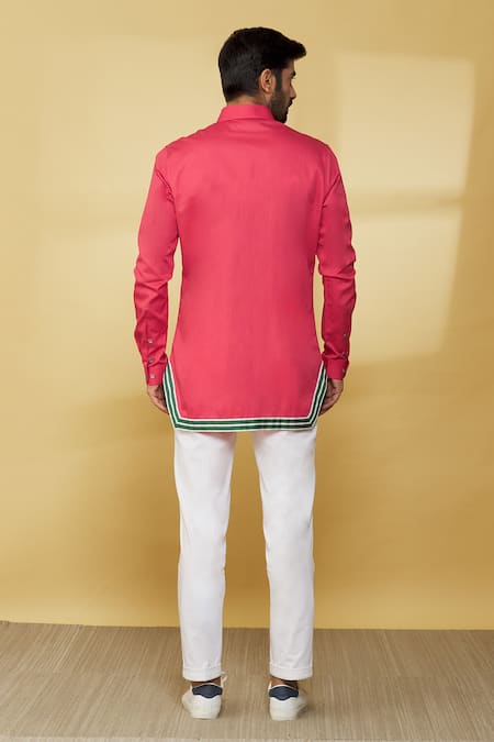 Shop MR. Ajay Kumar Pink Cotton Embroidery Floral And Animal Print Shirt at Aza Fashions Shop_MR. Ajay Kumar_Pink Cotton Embroidery Floral And Animal Print Shirt _at_Aza_Fashions