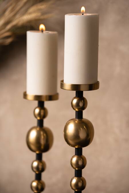 Shop S. G. Home Black Metal And Marble Tall Baller Candle Holder - Set Of 2 at Aza Fashions Shop_S. G. Home_Black Metal And Marble Tall Baller Candle Holder - Set Of 2_at_Aza_Fashions