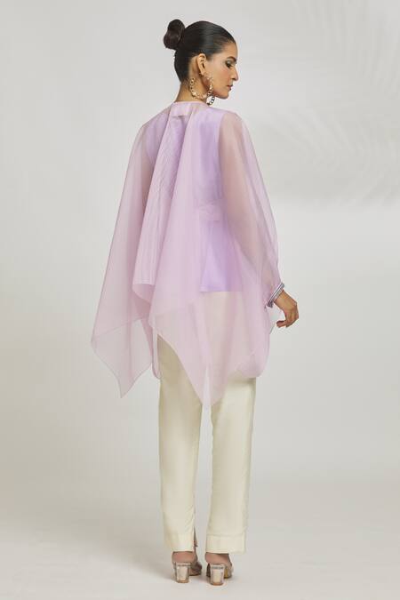Shop Amit Aggarwal Purple Organza Round Neck Metallic A-line Top at Aza Fashions Shop_Amit Aggarwal_Purple Organza Round Neck Metallic A-line Top_at_Aza_Fashions
