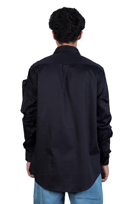 Shop_Theorem_Black Cotton Pocket Sleeve Shirt _at_Aza_Fashions