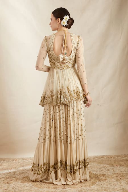 Astha Narang Floral Embroidered Peplum Jacket Sharara Set 