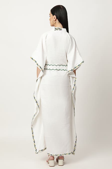 Musal Kathy Embroidered Neckline Cotton Linen Kaftan 