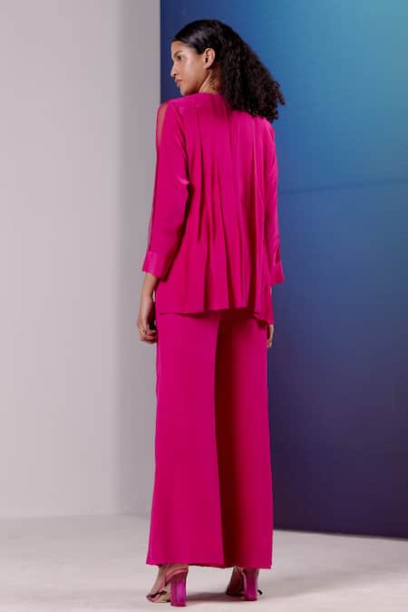 Shop Febo6 Pink Silk Round Neck Co-ord Set at Aza Fashions Shop_Febo6_Pink Silk Round Neck Co-ord Set _at_Aza_Fashions