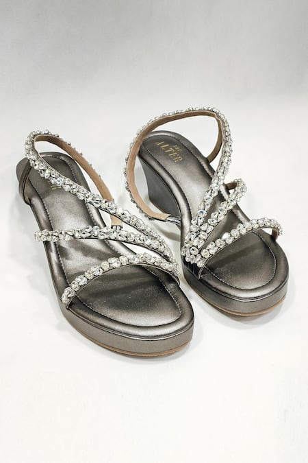 Shop The Alter Grey Embellished Kiara Wedges at Aza Fashions Shop_The Alter_Grey Embellished Kiara Wedges _at_Aza_Fashions
