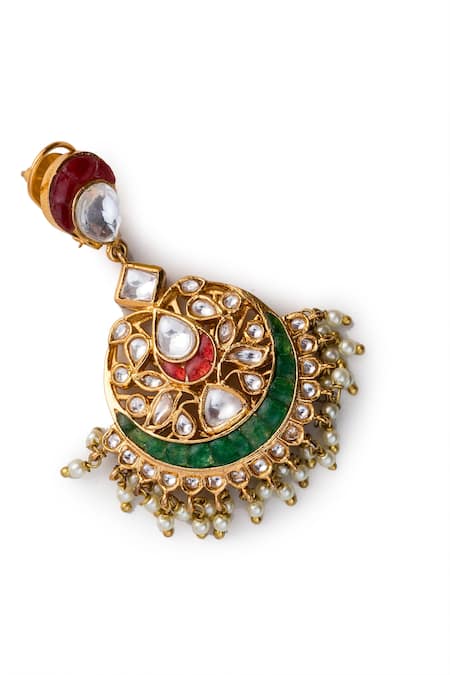 Shop Vasundhara Gold Plated Pearls Drop Kundan Chandbalis at Aza Fashions Shop_Vasundhara_Gold Plated Pearls Drop Kundan Chandbalis _at_Aza_Fashions