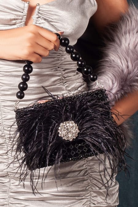 Shop Forever Noor Black Embellished Fur Candy Handcrafted Bag at Aza Fashions Shop_Forever Noor_Black Embellished Fur Candy Handcrafted Bag _at_Aza_Fashions