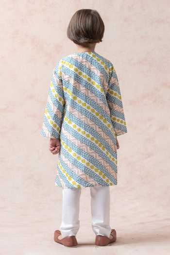 Shop Thetaa Pink Cotton, Silk, Voile Geometric Print Kurta Set at Aza Fashions Shop_Thetaa_Pink Cotton, Silk, Voile Geometric Print Kurta Set _at_Aza_Fashions