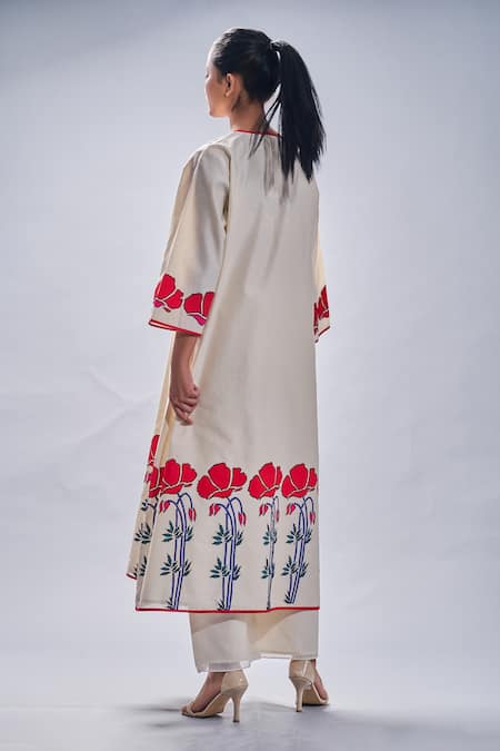Shop Taika By Poonam Bhagat Ivory Chanderi Embroidered Floral Round A-line Tunic Set at Aza Fashions Shop_Taika By Poonam Bhagat_Ivory Chanderi Embroidered Floral Round A-line Tunic Set _at_Aza_Fashions
