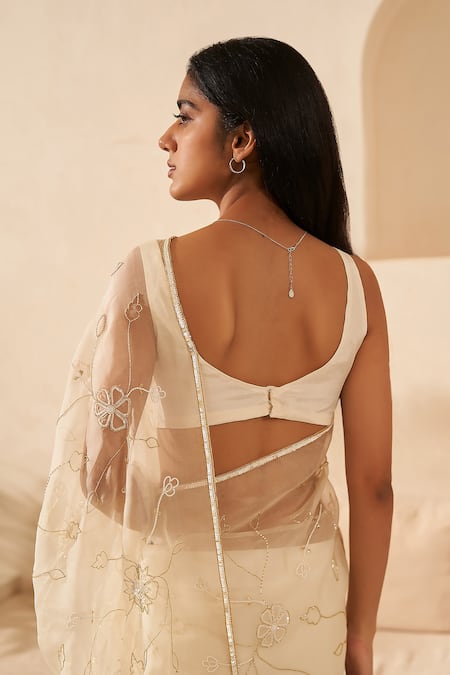 Zoon Flower Hand Embroidered Saree With Blouse 