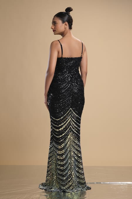 Shop Kommal Sood Black Lycra Stretch Net Graphic Pattern Work Spaghetti Gown at Aza Fashions Shop_Kommal Sood_Black Lycra Stretch Net Graphic Pattern Work Spaghetti Gown _at_Aza_Fashions