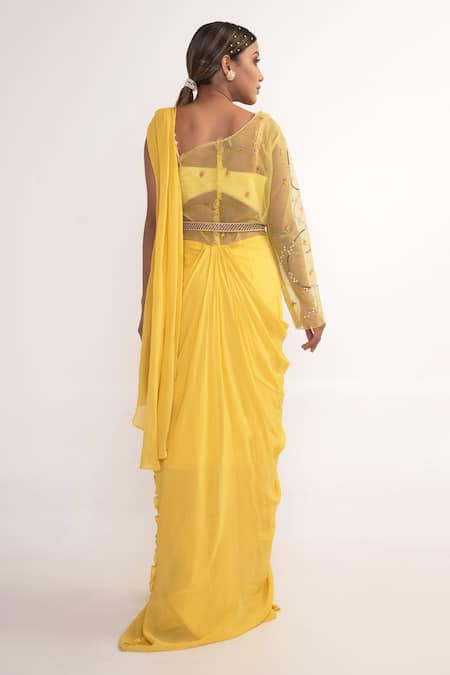 Merge Design Solid Pre-Draped Saree Set 