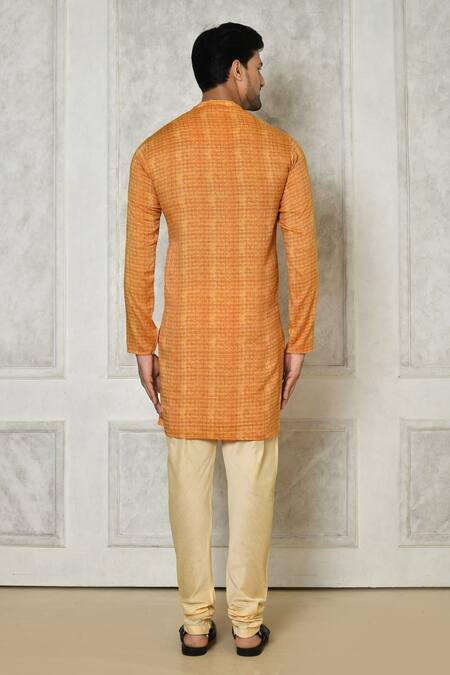 Shop Samyukta Singhania Orange Cotton Silk Printed Checkered Kurta at Aza Fashions Shop_Samyukta Singhania_Orange Cotton Silk Printed Checkered Kurta_at_Aza_Fashions