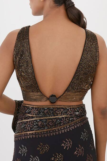 Shop Nakul Sen Black Chiffon Embroidery, Cut Work Floral Cutdana Saree With Sleeveless Blouse at Aza Fashions Shop_Nakul Sen_Black Chiffon Embroidery, Cut Work Floral Cutdana Saree With Sleeveless Blouse_at_Aza_Fashions