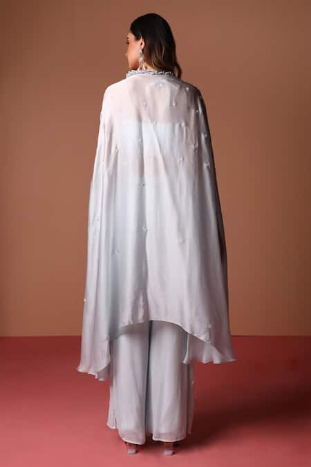 Soha By Harleen And Sona Cutdana Embellished Frilled Cape Palazzo Set 