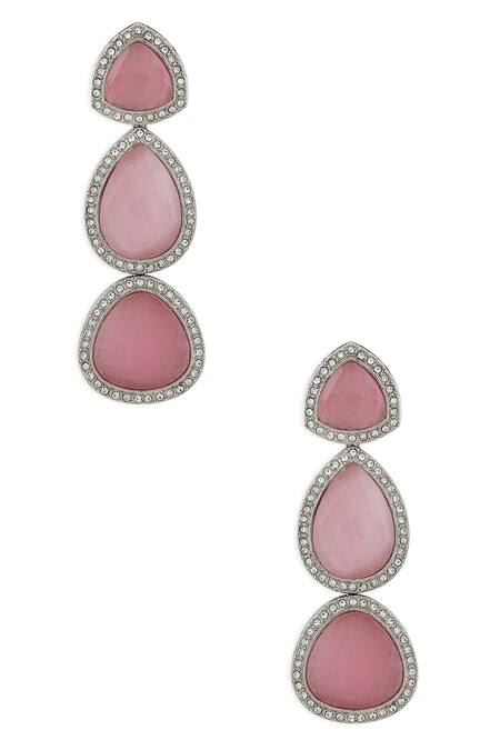 Shop Ahaanya Pink Agate Stone Embellished Danglers at Aza Fashions Shop_Ahaanya_Pink Agate Stone Embellished Danglers_at_Aza_Fashions