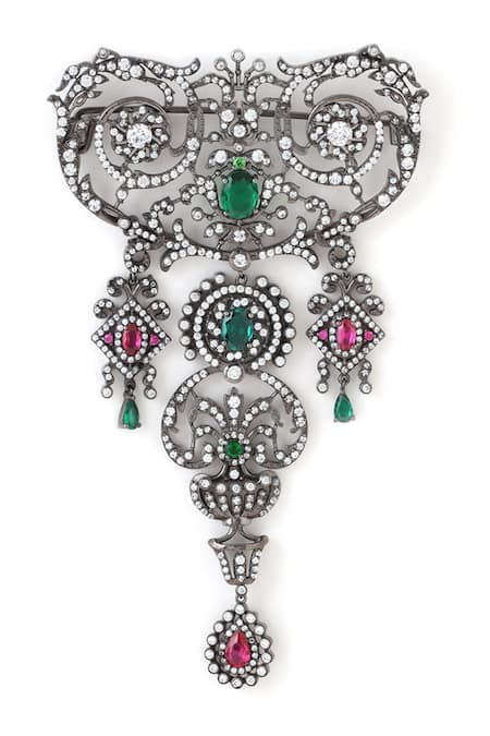 Shop Cosa Nostraa Black Stones Embellished Brooch at Aza Fashions Shop_Cosa Nostraa_Black Stones Embellished Brooch _at_Aza_Fashions