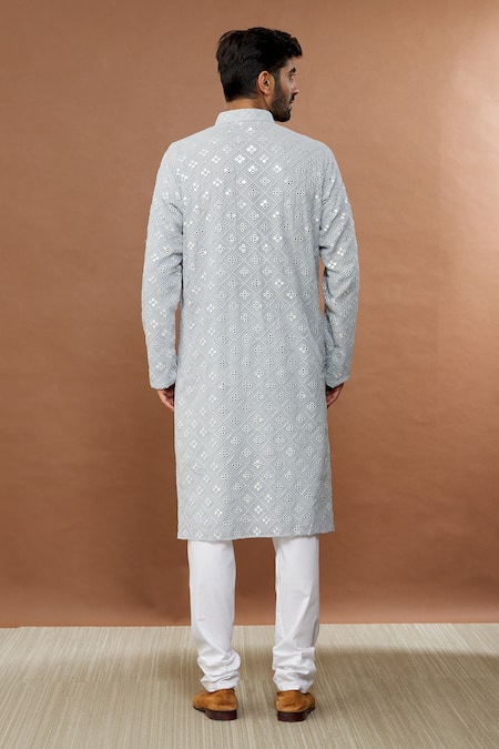 Shop Aham-Vayam Gray , Satin Mirrors Work Grey Kurta And Churidar Set For Kids at Aza Fashions Shop_Aham-Vayam_Gray , Satin Mirrors Work Grey Kurta And Churidar Set For Kids_at_Aza_Fashions