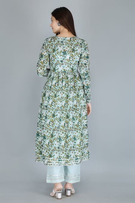 Kalakaari By Sagarika Floral Print Angrakha Anarkali & Pant Set 