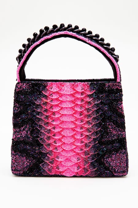 Shop Doux Amour Pink Embellished Serpent Casey Ombre Bag at Aza Fashions Shop_Doux Amour_Pink Embellished Serpent Casey Ombre Bag _at_Aza_Fashions