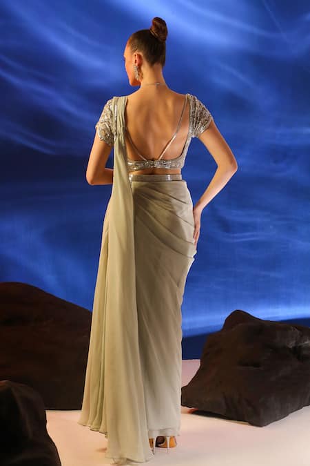 Jade By Ashima Nerissa Pre-Draped Saree With Cutdana Embroidered Blouse 