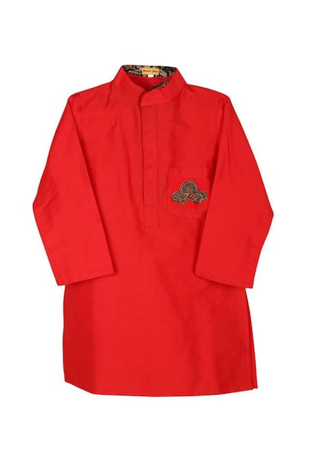 Shop Shruti Jalan Red Cotton, Silk Embroidery Zardozi Car Motif Kurta Set at Aza Fashions Shop_Shruti Jalan_Red Cotton, Silk Embroidery Zardozi Car Motif Kurta Set _at_Aza_Fashions