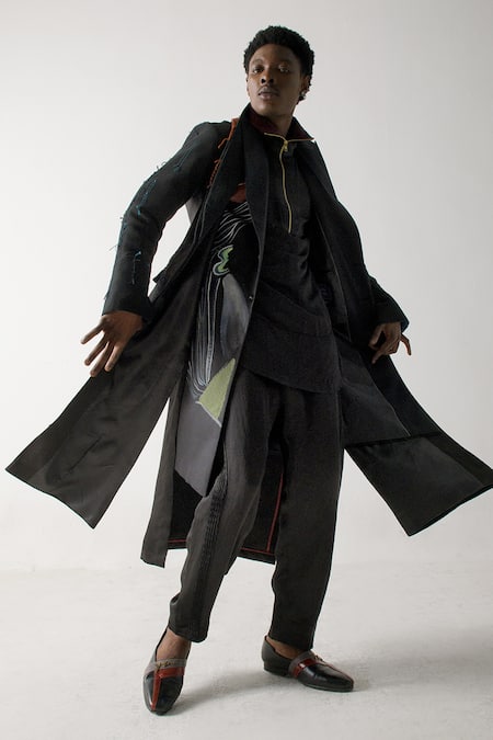 Shop Jatin Malik Black Modal, Rayon Straight Pintuck Trouser at Aza Fashions Shop_Jatin Malik_Black Modal, Rayon Straight Pintuck Trouser _at_Aza_Fashions