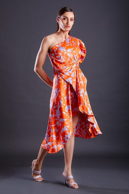 Shop_Fuga_Orange Satin One Shoulder Tangerine Dress _at_Aza_Fashions