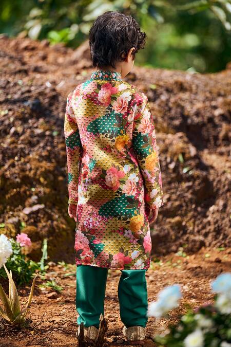 Shop Lashkaraa Multi Color Silk All Over Floral Print Kurta With Pant at Aza Fashions Shop_Lashkaraa_Multi Color Silk All Over Floral Print Kurta With Pant_at_Aza_Fashions