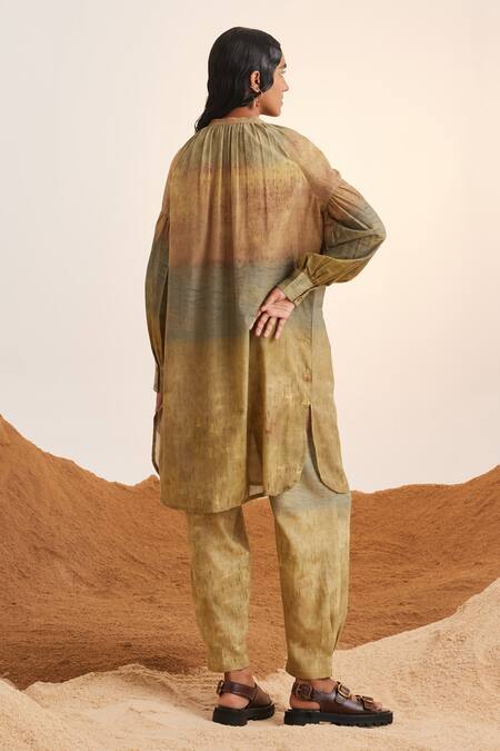 Shop Cord Yellow Cotton Collared Impression Print Tunic at Aza Fashions Shop_Cord_Yellow Cotton Collared Impression Print Tunic_at_Aza_Fashions