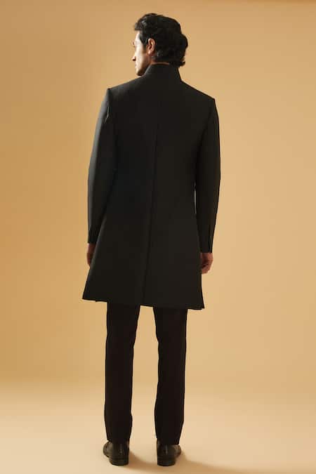 Shop Raghavendra Rathore Blue Black Cotton Mandarin Collar Tailored Achkan at Aza Fashions Shop_Raghavendra Rathore Blue_Black Cotton Mandarin Collar Tailored Achkan _at_Aza_Fashions