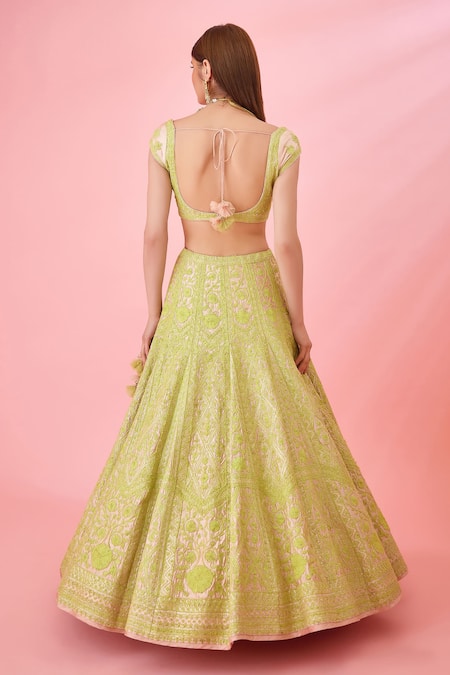 Shyam Narayan Prasad Raw Silk Floral Patchwork Bridal Lehenga Set 