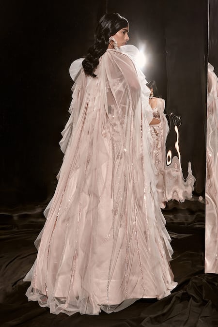 Masumi Mewawalla Sheer Ruffle Cape With Embroidered Lehenga Set 