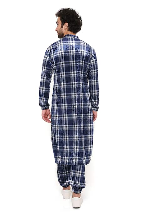 PS Men By Payal Singhal Velvet Checkered Bomber Kurta & Joggers Set 