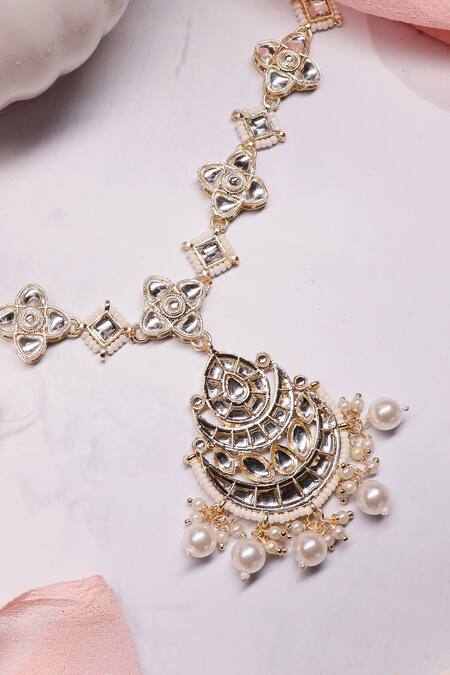 Ishhaara_Gold Plated Kundans Studded Sheeshphool_at_Aza_Fashions