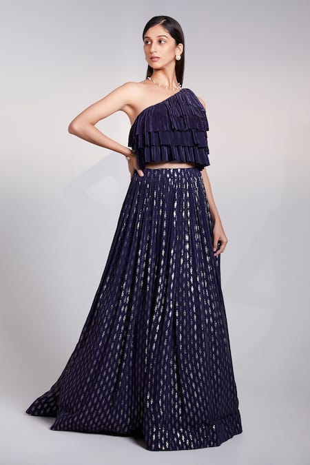 Suruchi Parakh One Shoulder Cop Top & Lehenga Set 