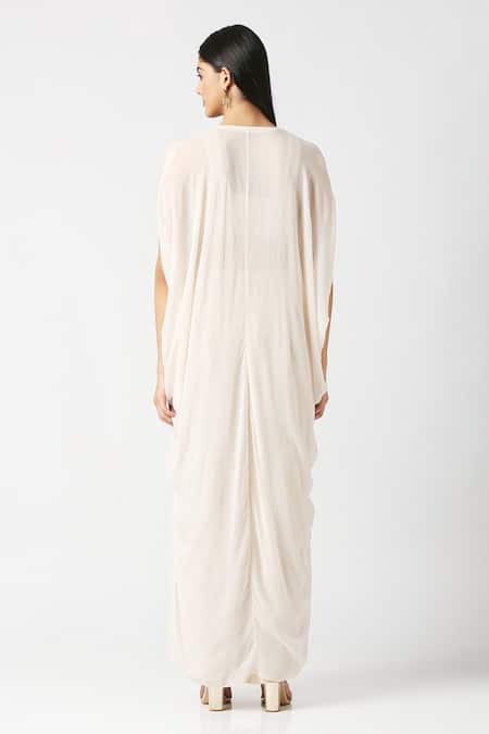 Shop Labbada Ivory Cape Viscose Georgette Hand Embroidered Marodi And Brocade Palazzo Set at Aza Fashions Shop_Labbada_Ivory Cape Viscose Georgette Hand Embroidered Marodi And Brocade Palazzo Set_at_Aza_Fashions