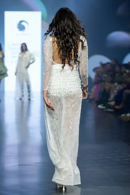 Saisha Shinde Hand Embroidered Sheer Evening Gown 