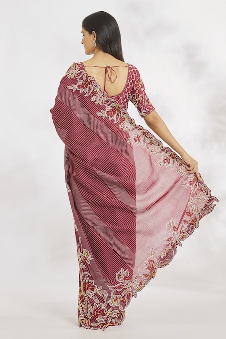 Paksh Striped Print Chanderi Saree With Blouse 