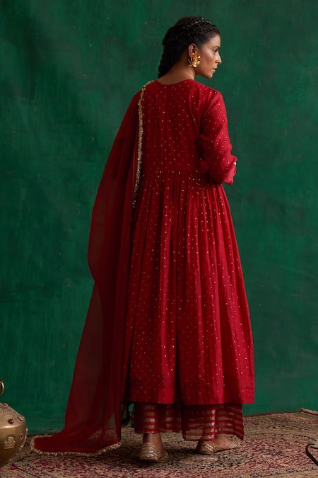 Rekha Agra Chanderi Mukaish Work Anarkali Set 