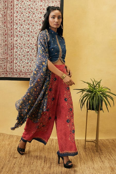 Soup By Sougat Paul Zahra Floral Print Cape Palazzo Set 