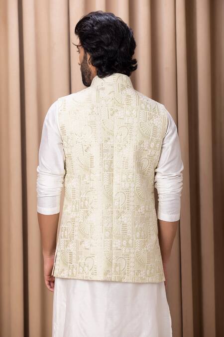 Ankit V Kapoor Mint Green Sequin Embroidered Nehru Jacket 
