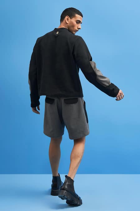 Shop Siddhant Agrawal Grey 100% Cotton Layered Structured Shorts at Aza Fashions Shop_Siddhant Agrawal_Grey 100% Cotton Layered Structured Shorts _at_Aza_Fashions