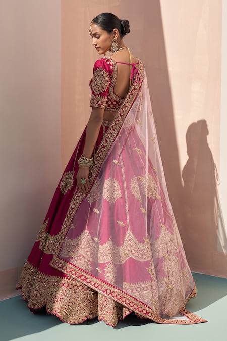 Shop Angad Singh Wine Silk, Chiffon Cut Work, Embroidered Scallop Border Bridal Lehenga Set at Aza Fashions Shop_Angad Singh_Wine Silk, Chiffon Cut Work, Embroidered Scallop Border Bridal Lehenga Set _at_Aza_Fashions